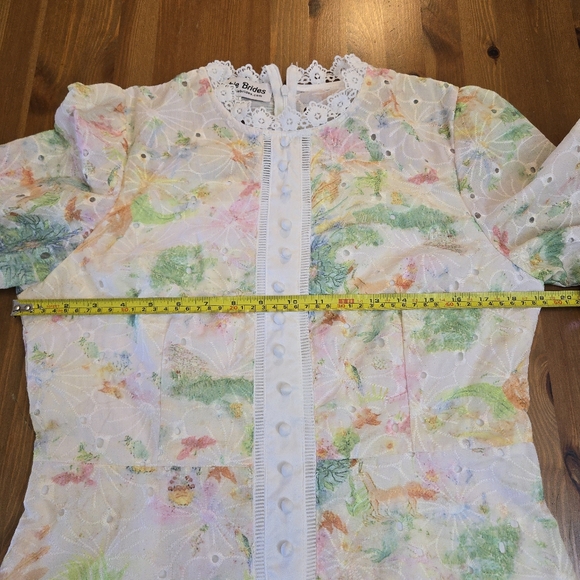 Pastel Floral Eyelet Lace Coquette Cottagecore  Drop Waist Mini Dress Size M? - Picture 12 of 12